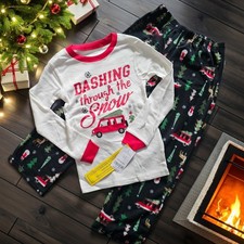 New Carter' Dashing Snow Cotton Fleece Pants Pajama Set 2 pc 6 Boy Christmas