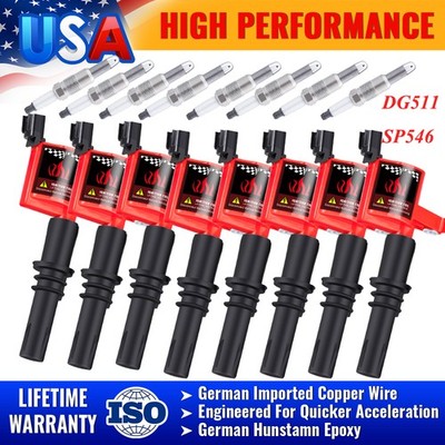 8 Ignition Coil Pack DG511 & Spark Plugs SP546 For Ford Expedition F150 F250 5.4