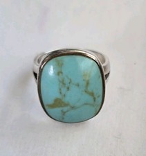 VTG Blue Cabochon Cut Turquoise Stone Sterling Silver 925 Sz. 6.75/7.0 Ring 8gTW