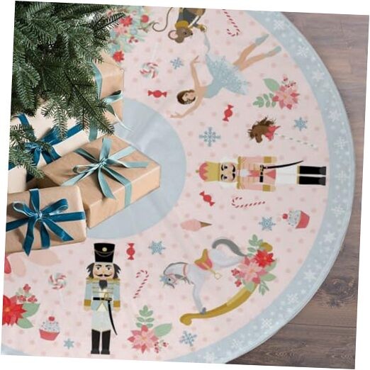 Nutcracker Sweets Large 48-Inch Black Christmas Tree Skirt Mat for Holiday Decor