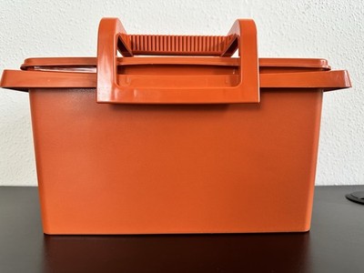 Vintage Tupperware Orange Rectangular Storage Container 1431 with Lid and Handle