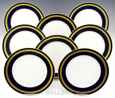 Rosenthal Germany EMINENCE COBALT BLUE & GOLD 7-3/4'' SALAD PLATES Set 8 Unused