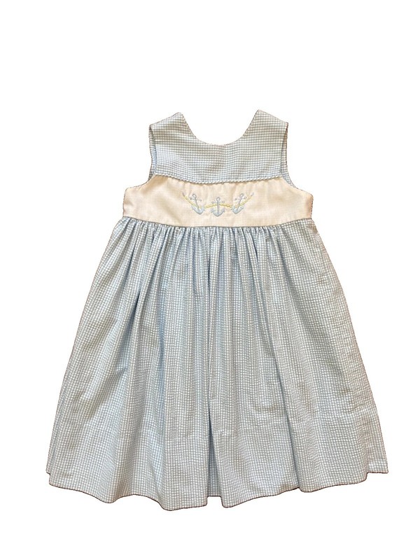 Wish Upon A Star By CC ANN Smocked Dress Size 4 Girls Anchors Sailing Beach Blue