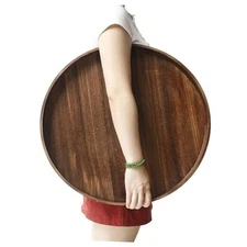 Round Decorative Tray, Extra Largeen Serving Tray with Handles, 19.6" Wood