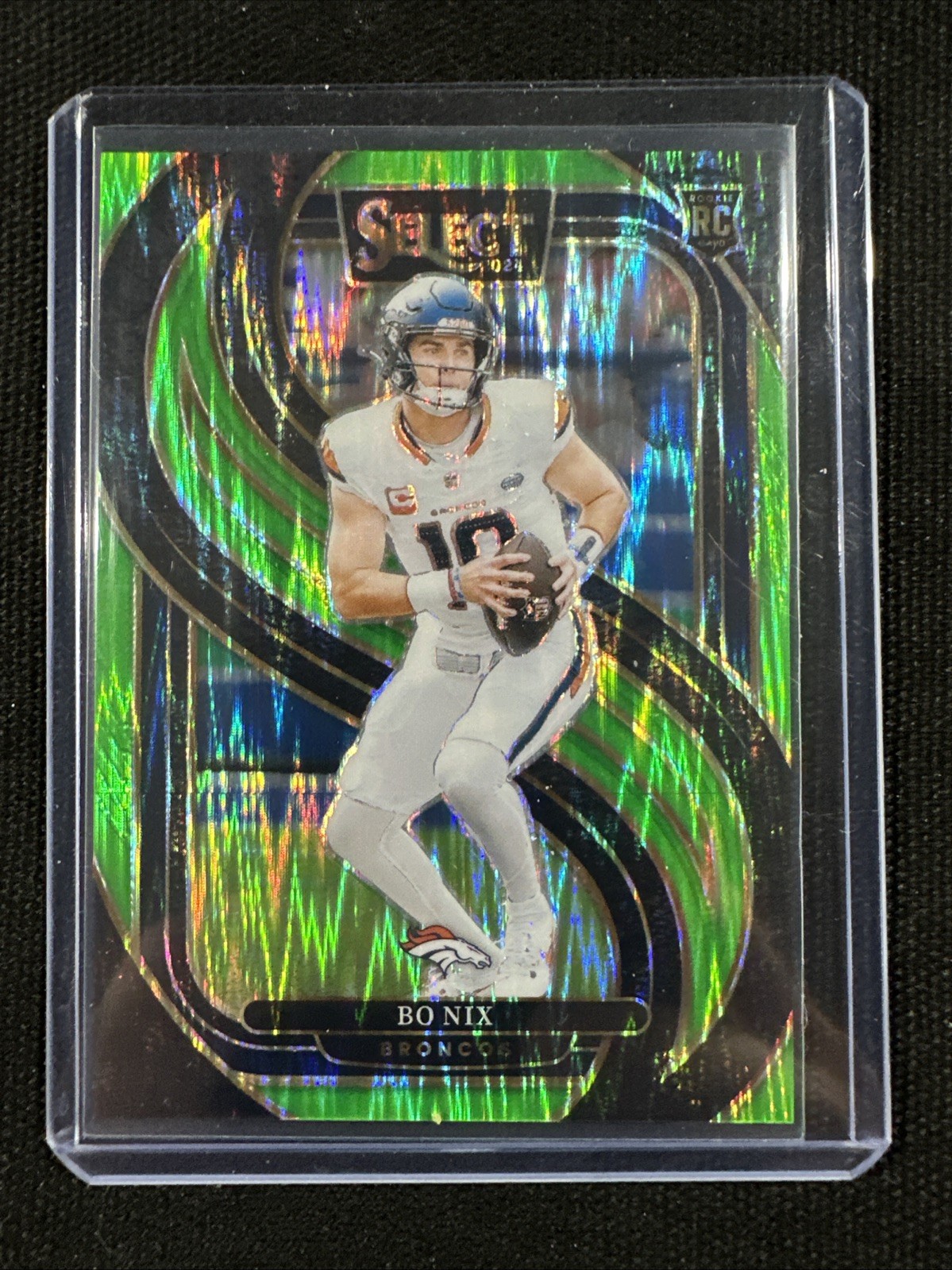 2024 Panini Select - Premier Level Bo Nix #117 Neon Green Shock Prizm /499 (RC)