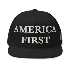 Blue America First Hat, Patriotic USA Flag Embroidered Structured Snapback Cap