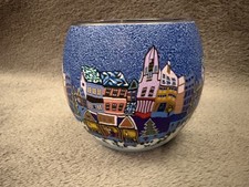 Le Vitrage Świecące szkło Blue Glowing Glass Candle Holder Winter Village 