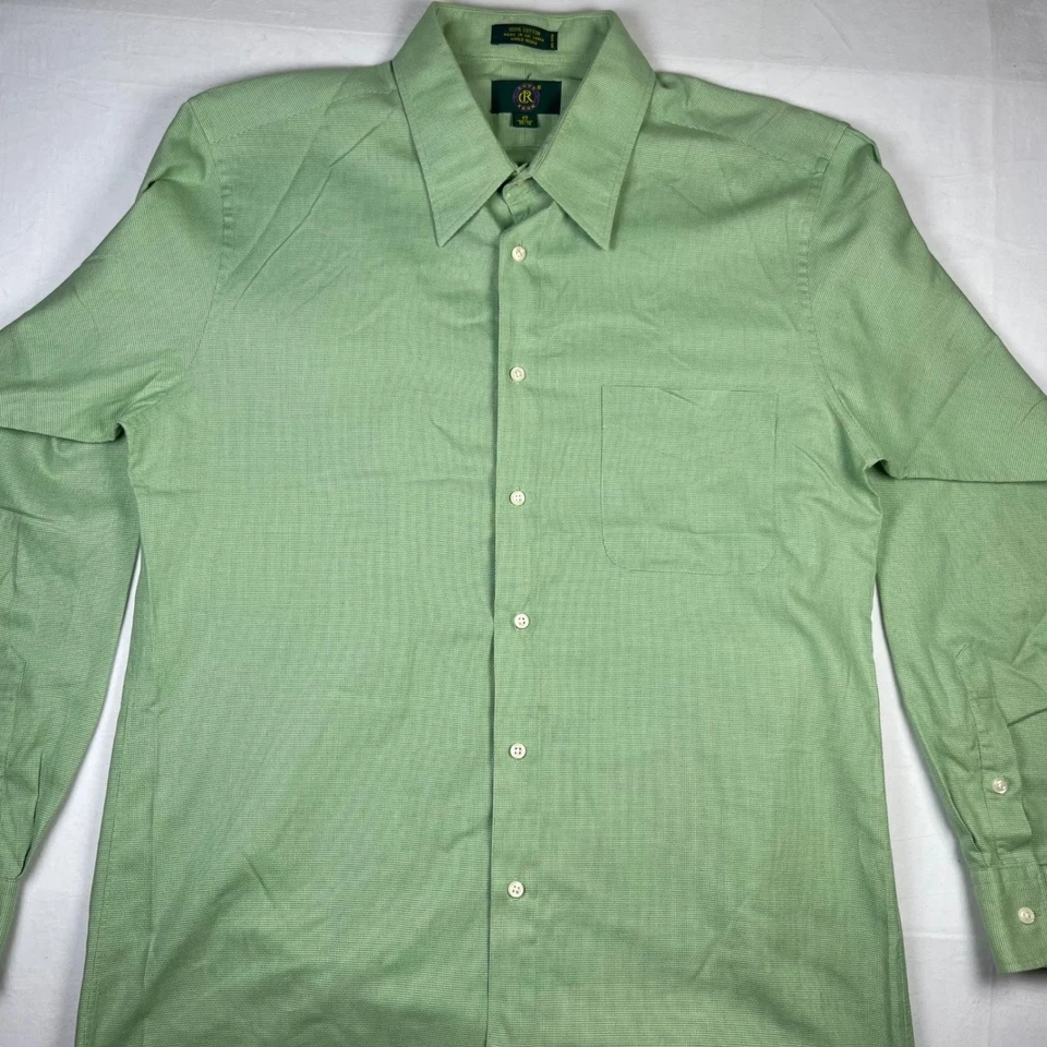 Camisa de vestir Club Room para hombre 17 35/36 manga larga verde a cuadros algodón botón Foto 2 de 4
