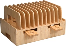 Bamboo 12-Port Charging Station & Docking Organizer for Smartphones & Tablets, F