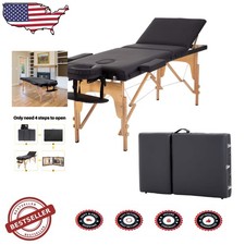 Portable Massage Table Black, 3-Fold, Height Adjustable 24-34", Easy Setup