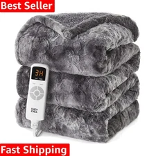 Electric Heated Faux Fur Blanket with 9 Levels - Auto Shut Off Safety Feature