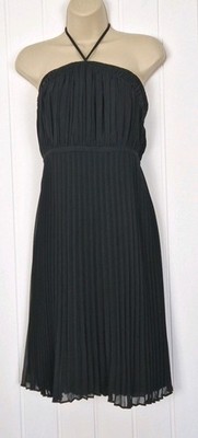 Biba Black Pleated Halterneck Midi Dress Size 12 Chiffon Wedding Guest Party