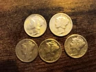 5 Mercury Silver Dimes – 90% Silver – Mixed Dates – Hand‑Checked Circulated Lot