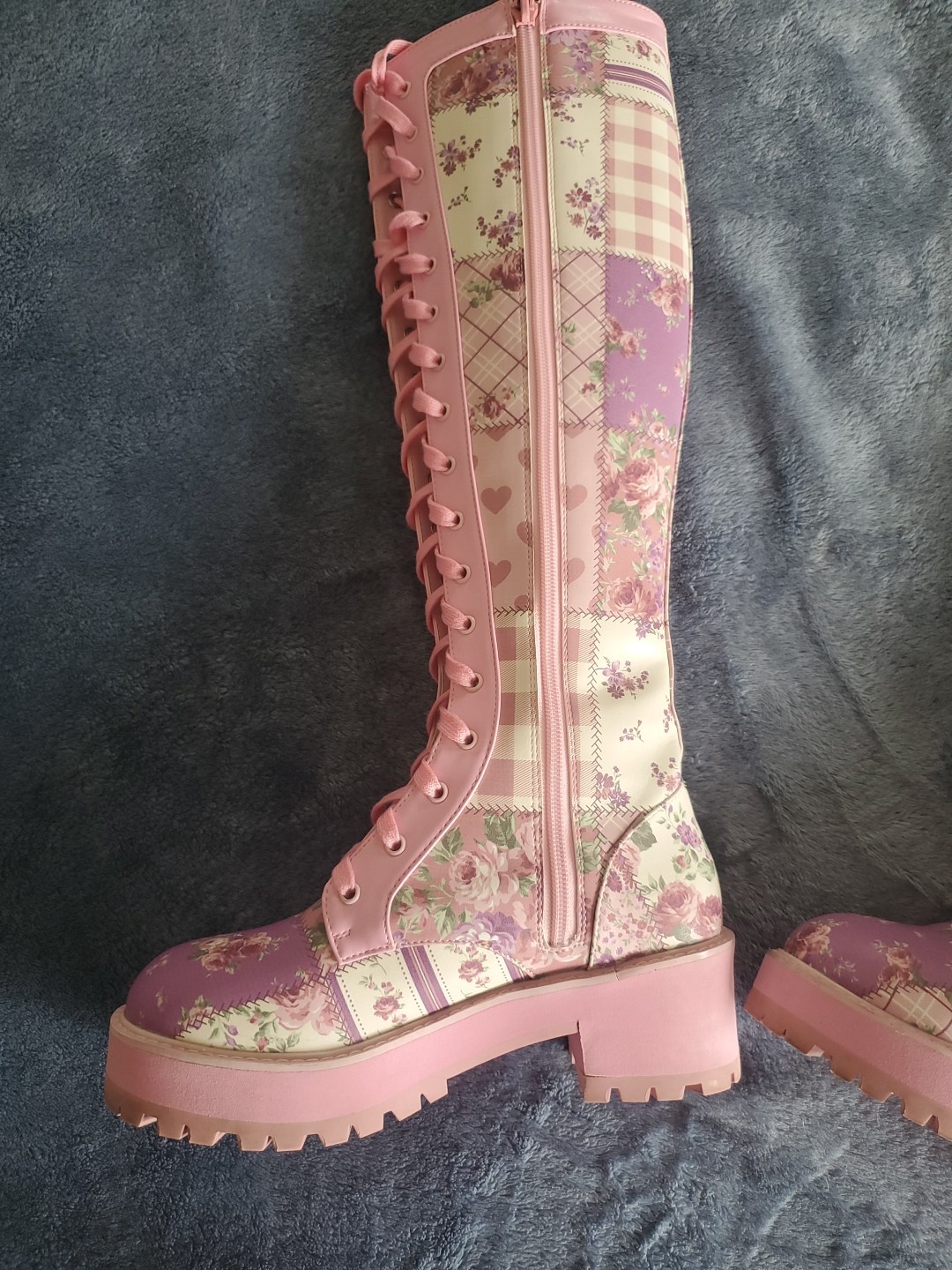 Sugar Thrills Multi Patchwork Knee High Combat Bo… - image 7