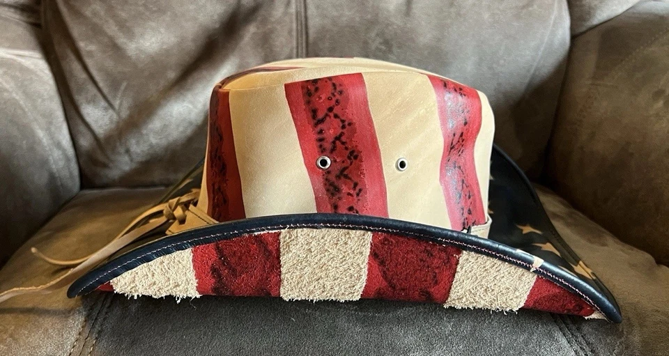 Sombrero de piel de toro vaquero bandera americana ala estrella talla pequeña Foto 2 de 4