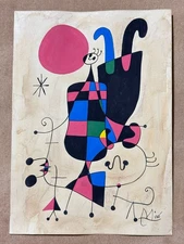 Joan Miro (Handmade) Drawing on antique paper Signed and Sealed size 21x29.5
