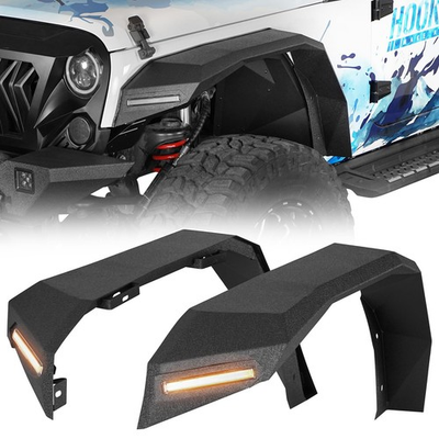 #ad #ad Flat Front Fender Flares 8.7 Wide for Wrangler JK JKU 2007 2018 Steel 2PC $495.99