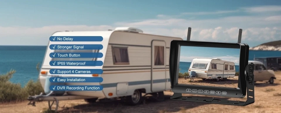 9 " 4 CH Digital Wireless Quad Monitor DVR 1080P Camera For Truck Trailer RV - Image 2 of 4