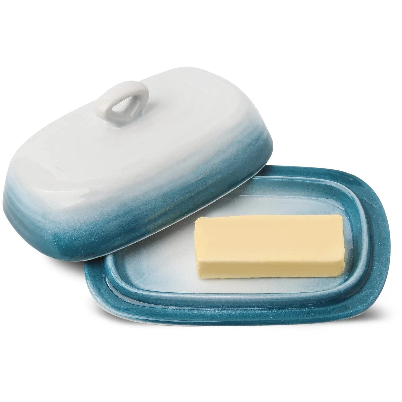 Hasense Butter Dish with Lid for Countertop, 7.7*5.1*3.5 inch, Sky Blue