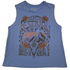 Country Festival Cropped Boxy Muscle Tank Top womens small weekend soul steer