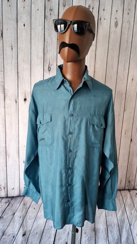 Anyway Vintage Silk Shirt -Medium- Green Floaty 1990s Baggy Fit CS68 - Picture 2 of 13