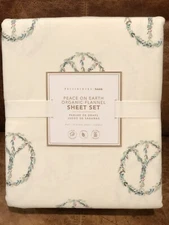 NEW Pottery Barn Teen Peace On Earth Organic Flannel Full 4pc Sheet Set, Holiday