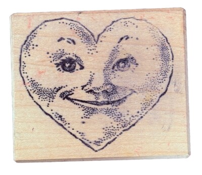 Heart Face Eyes Nose Lips Smile Valentine s Day Love Symbol Wood Rubber Stamp