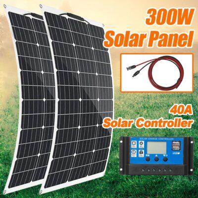 300W Watt Flexible Solar Panel Kit 12V Portable MMPT RV Camping Off-Grid Rooftop