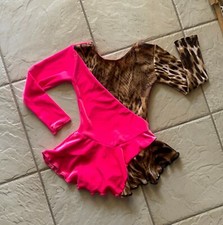 NEW Girls HOT PINK VELVET Reptile LEOPARD Competition FIGURE ICE SKATING Dress