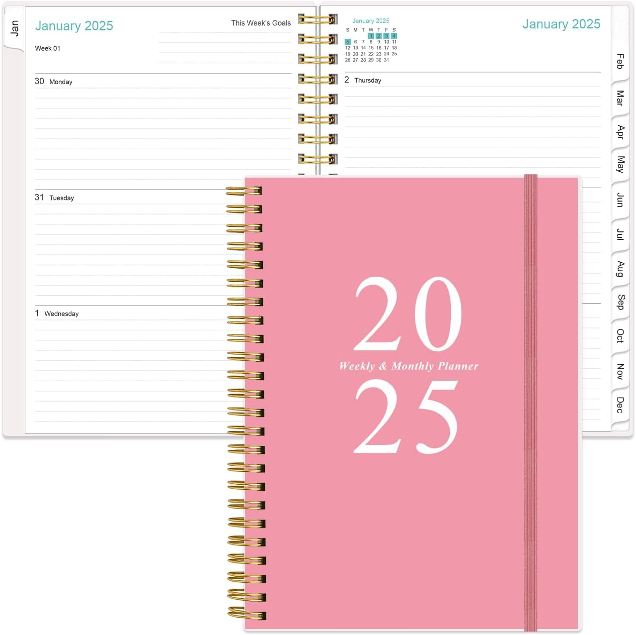 2025 Planner - Weekly & Monthly Planner Spiral Bound, Planner 2025 from January