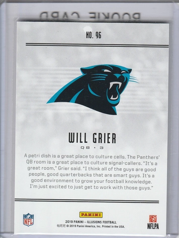 WILL GRIER ROOKIE CARD 2019 Panini Illusions Football FOIL RC Carolina Panthers! - Image 2 of 2
