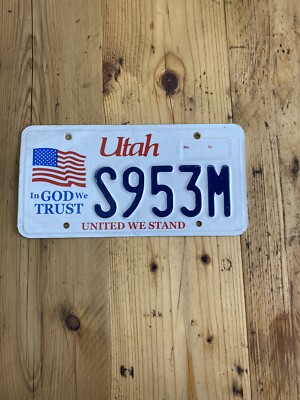 Vintage Utah In God We Trust US Car License Number Plate S953M