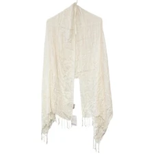 NEW Bindya NY Ivory White Scarf Sheer Mesh Tassel Fringe Wrap 25”x72” Soft Cozy