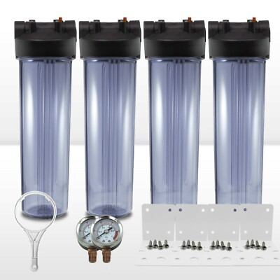 #ad 4 x 20quot; x4.5quot; Big Blue Clear WH Filter Housing 1quot; Ports W Pressure Gauge $292.55