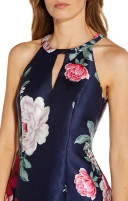 ADRIANNA PAPELL Navy Blue Floral Print Mikado High-Low Cocktail Dress sz 8  | eBay