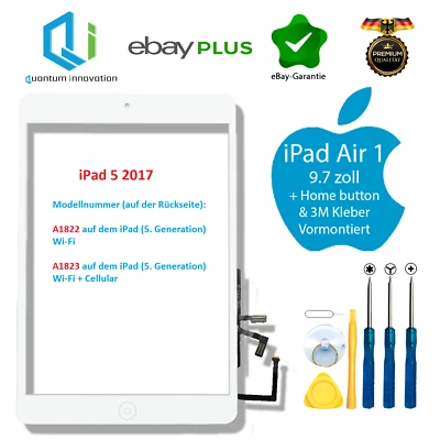 QUANTUM INNOVATION GMBH Apple iPad 5 2017 A1822 A1823 Digitalizzatore Vetro Touch Screen Pulsante Home + Colla 3M