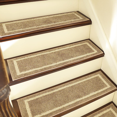 Non-Slip Soft Stair Treads 28''x9'' Beige Carpet Mats for Kids & Dogs - 15 Pcs