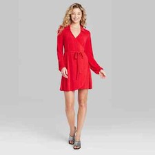 Wild Fable Women's Balloon Long Sleeve Wrap Dress Red Size Small