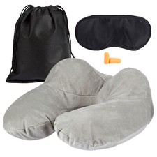 EAZY CASE Nackenhörnchen Nackenkissen Reisekissen Aufblasbar Reise Set Grau
