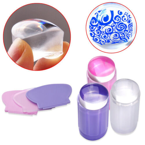 Silicone Jelly Nail Stamp Clear Nail Art Stamper Scraper Cap Stamping Nail ❤️ - Picture 1 of 14