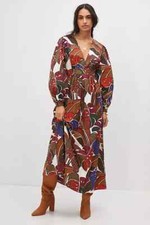 Anthropologie Farm Rio Dress Puff Sleeve Monstera Leaf Floral Poplin Size 6 NEW