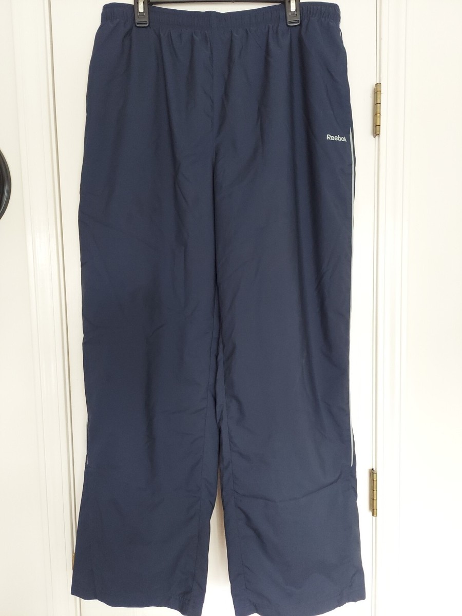 REEBOK BLUE WHITE STRIPE JOGGERS MESH LINED ZIPPER LEG SIZE XL