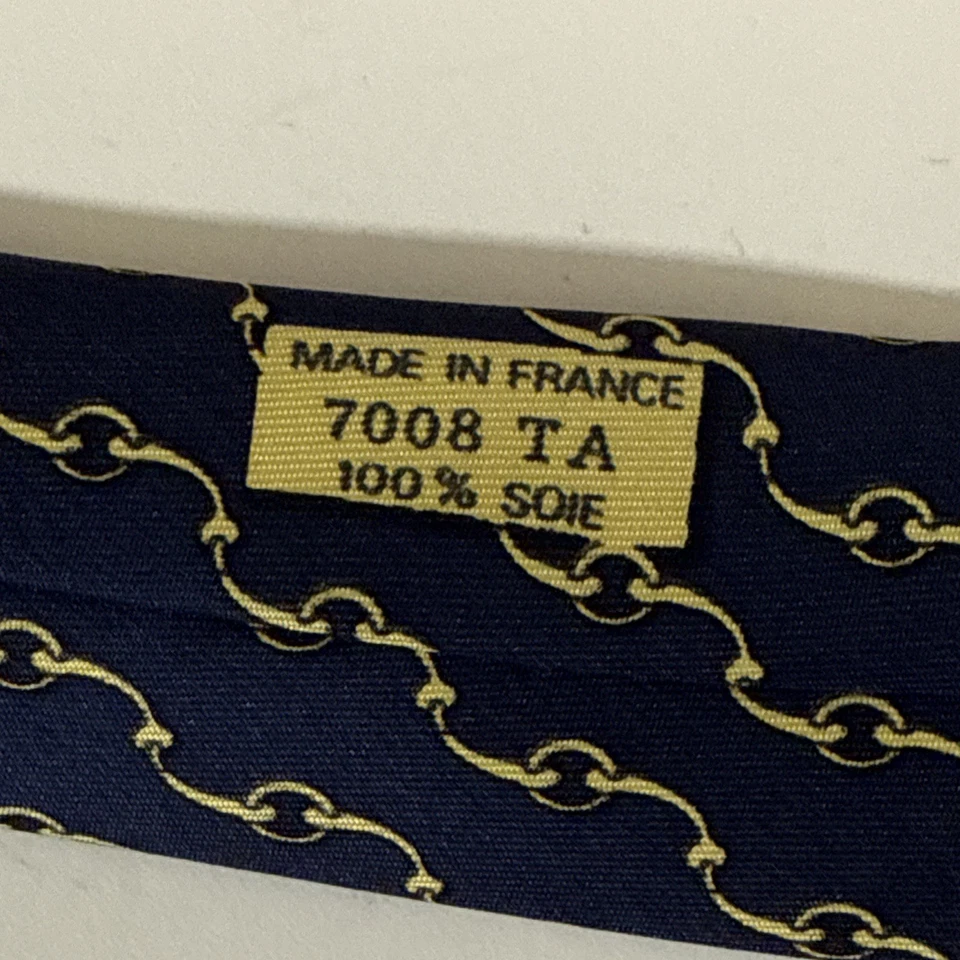 Corbata con patrón de cadena 100 % seda azul HERMES Paris Foto 4 de 4