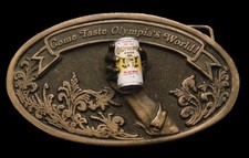 QE04138 REALLY GREAT VINTAGE 1977 OLYMPIA BEER w/BEER CAN 3-D HAND BUCKLE