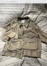 ZARA Washed grey Denim Utility Jacket Lined Zip Up Cargo Pockets