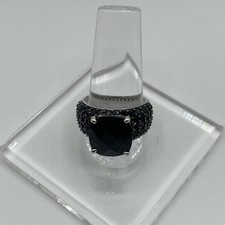 KJC Black Spinel Pave Cushion Cut Statement Ring. Marked 925 China Size 7-3/4