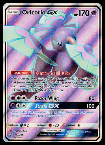 Oricorio GX 217/236 SM Cosmic Eclipse 2019 Pokemon Full Art Holofoil NM