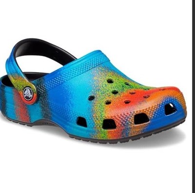 Crocs Classic Tie-Dye Graphic Clog (Toddler) Black/Multi Spray Dye Size C7.