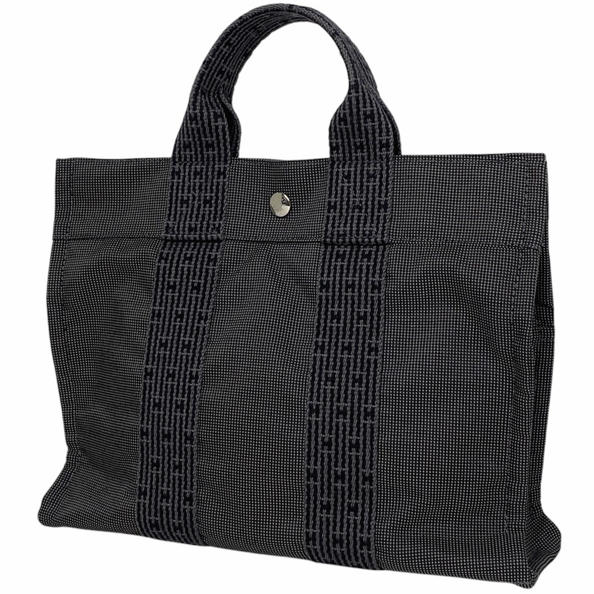 HERMES Her Line Tote PM in Nylon Canvas Gray Black for Women