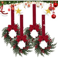Christmas Mini Wreaths Set 6 Artificial Pine Cabinet Rings Holiday Decor
